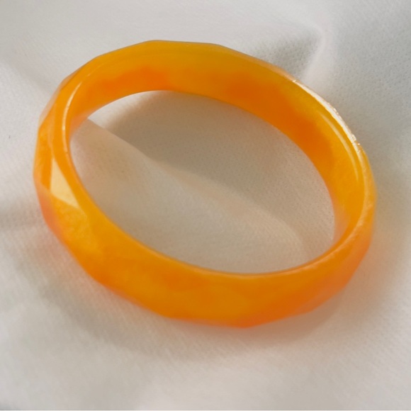 Diamond Faceted Golden Yellow Orange Cheerful Bangle Bracelet Handcrafted Resin - Picture 6 of 8